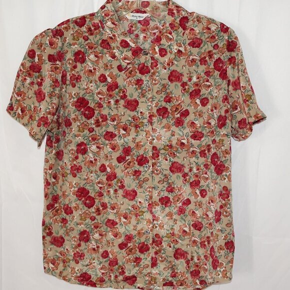 Amazon Oversstar Blouse Women Size Mediume Brown Floral Short Sleeve - Picture 1 of 8